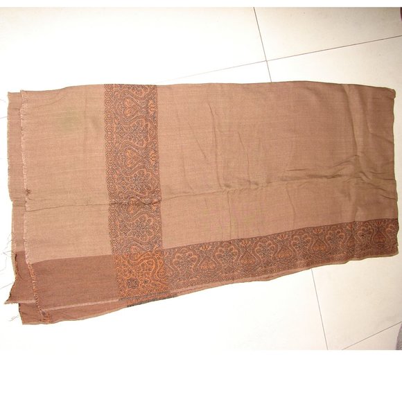 Afghani brown 100% wool patoo dupatta shawl black border embroidery all sides - Picture 3 of 6